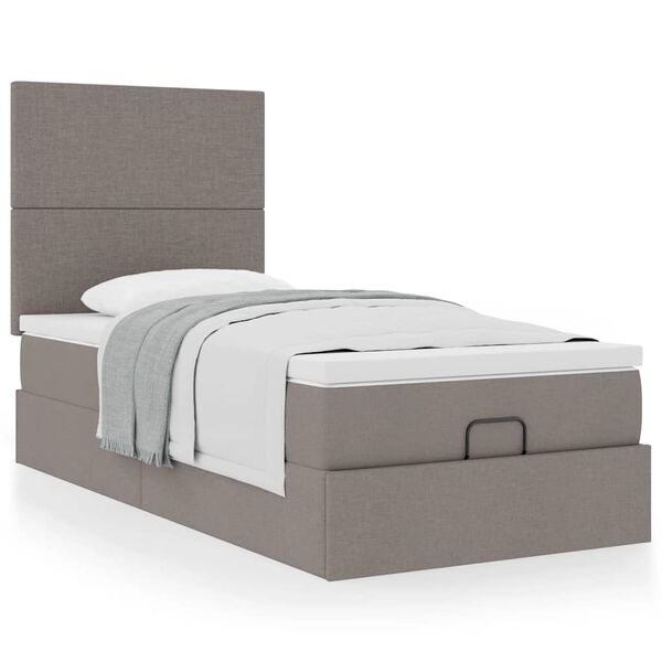 vidaXL Estrutura de cama otomana com colch&atilde;o tecido cinzento 90x190cm