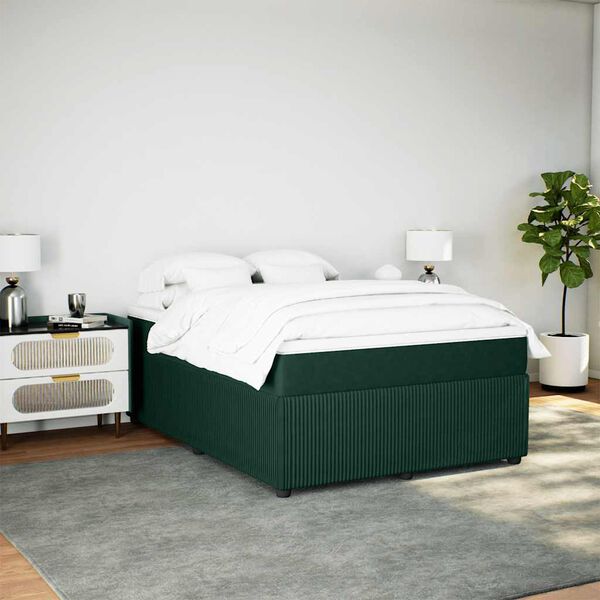 vidaXL Cama com molas/colch&atilde;o 140x200 cm veludo verde-escuro