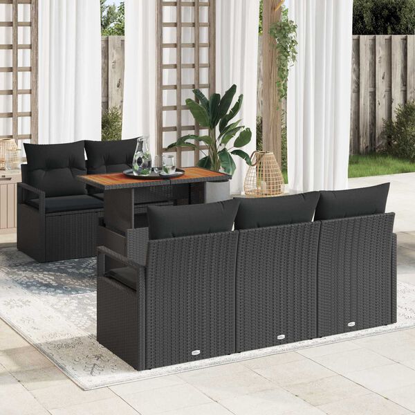vidaXL Conjunto de Sof&aacute; de Jardim 6 pcs Preto Rattan Sint&eacute;tico