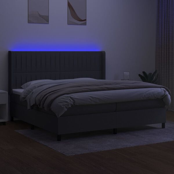 vidaXL Cama box spring c/ colch&atilde;o e LED 200x200 cm tecido cinza-escuro