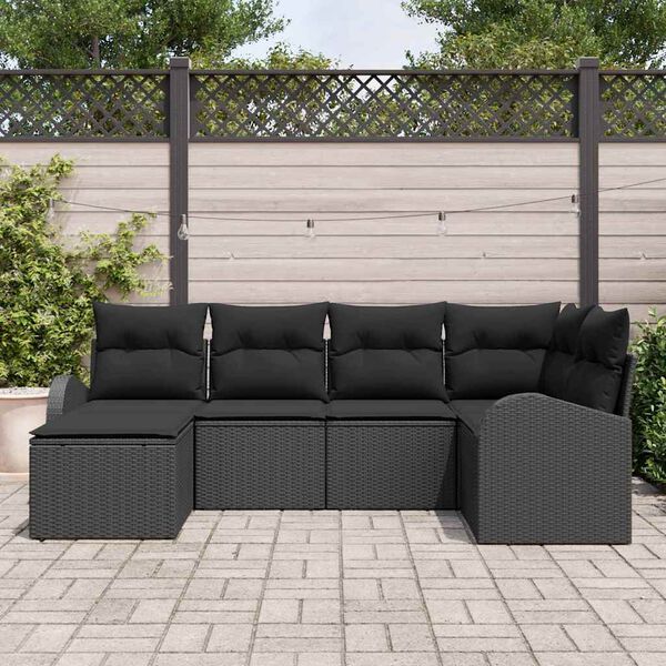 vidaXL Conjunto de Sof&aacute; de Jardim 6 pcs Preto vime PE