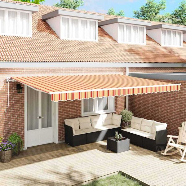 vidaXL Toldo Retr&aacute;til Manual Amarelo e Laranja 500 &times; 350 cm tecido