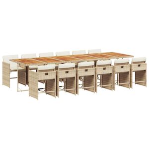 vidaXL 13 pcs conjunto de jantar p/ jardim com almofad&otilde;es vime PE bege