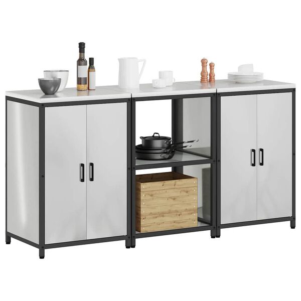 vidaXL Conjunto de Armazenamento de Cozinha com porta 3 pcs Prateado