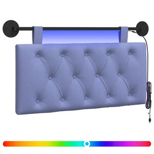vidaXL Cabeceira suspensa Com luz LED Azul Jeans Tecido