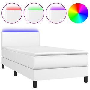 vidaXL Cama box spring c/colch&atilde;o/LED 100x200cm couro artificial branco