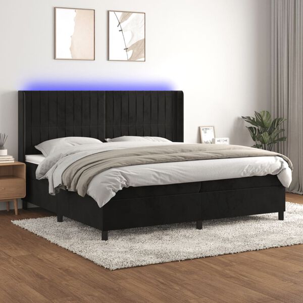 vidaXL Cama box spring c/ colch&atilde;o/LED 200x200 cm veludo preto