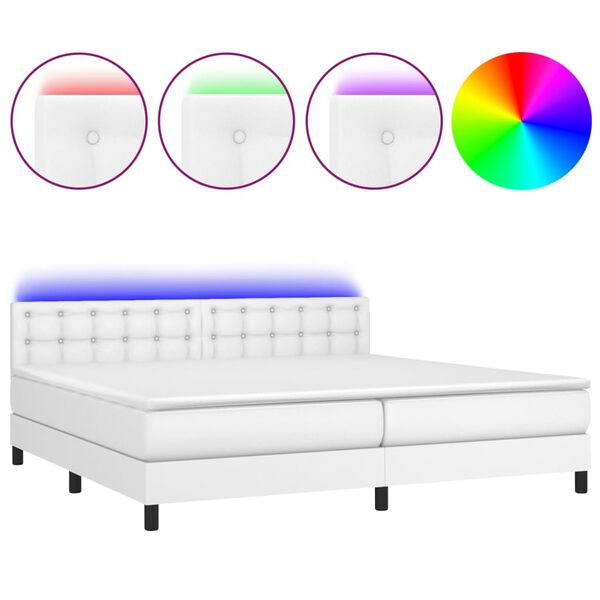 vidaXL Cama box spring c/colch&atilde;o/LED 200x200cm couro artificial branco