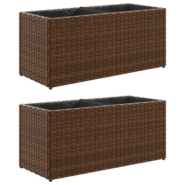 vidaXL Canteiro jardim com 2 vasos 2pcs 72x30x32 cm vime PE castanho