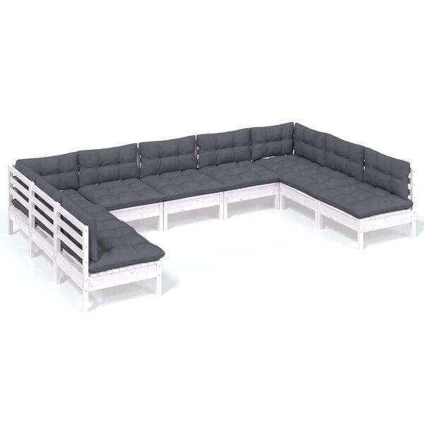 vidaXL 9 pcs conj. lounge de jardim c/ almofad&otilde;es pinho maci&ccedil;o branco