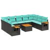 vidaXL 10 pcs conjunto de sof&aacute;s p/ jardim c/ almofad&otilde;es vime PE preto