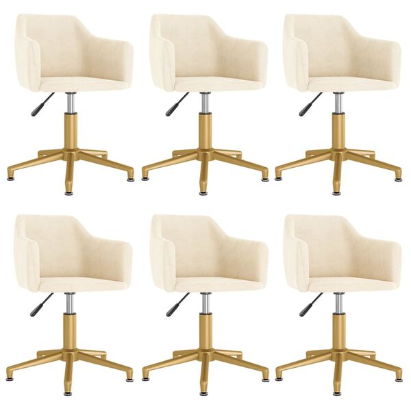 vidaXL Cadeiras de jantar girat&oacute;rias 6 pcs veludo cor creme