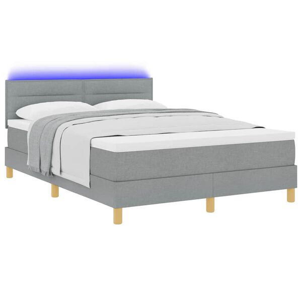 vidaXL Cama Box Spring LED com led Cinzento-claro 160 x 200 cm tecido