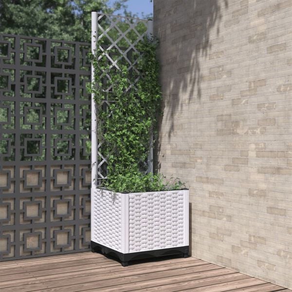vidaXL Vaso/floreira jardim c/ treli&ccedil;a 40x40x136 cm PP branco