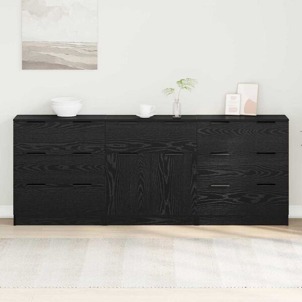vidaXL Buffet 3 pcs Carvalho Preto 181 x 30 x 70 cm Madeira processada