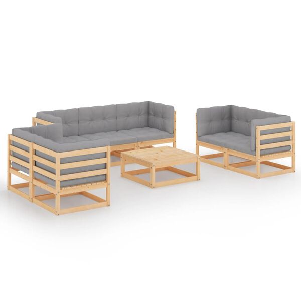 vidaXL 8 pcs conjunto lounge de jardim com almofadões pinho maciço