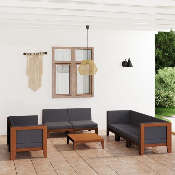 vidaXL 9 pcs conjunto lounge de jardim c/ almofad&otilde;es ac&aacute;cia maci&ccedil;a