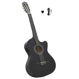 vidaXL Guitarra cl&aacute;ssica cutaway com equalizador e 6 cordas preto