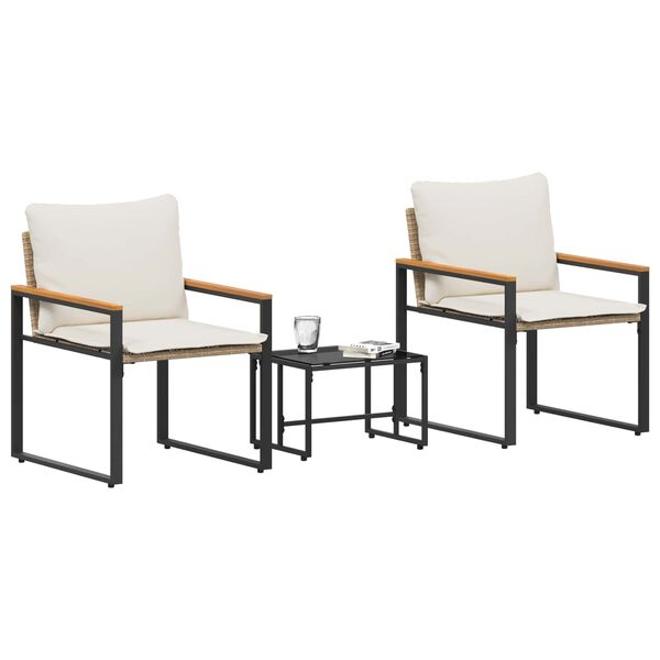 vidaXL Conjuntos de m&oacute;veis com almofada 3 pcs Bege e Branco Creme Vime