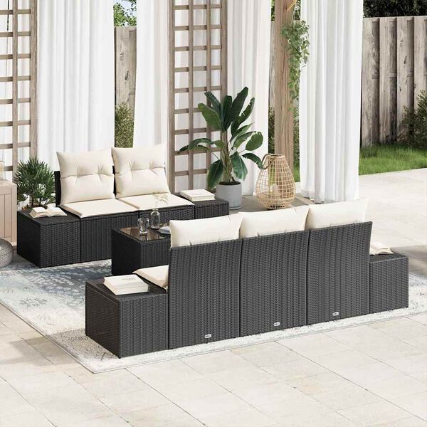 vidaXL Conjunto de Sof&aacute; de Jardim 6 pcs Preto e Creme vime PE