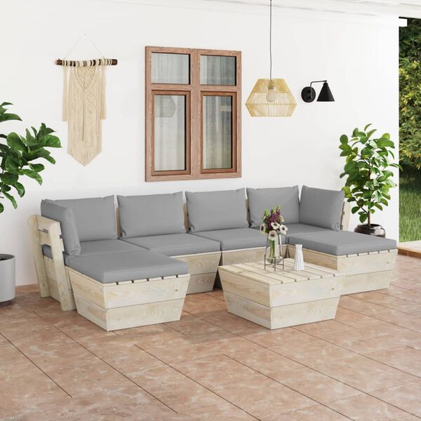 vidaXL 7 pcs conjunto lounge de paletes + almofad&otilde;es madeira de abeto