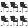 vidaXL Cadeiras de jantar cantilever 6 pcs couro genu&iacute;no preto