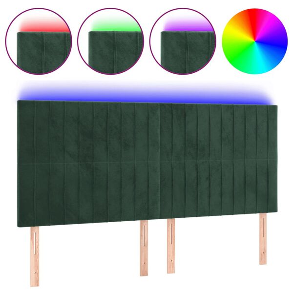 vidaXL Cabeceira de cama c/ LED veludo 180x5x118/128 cm verde-escuro