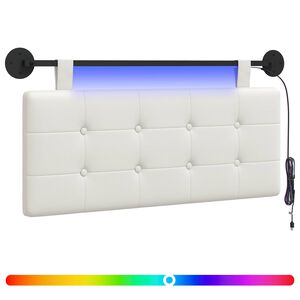 vidaXL Cabeceira suspensa Com luz LED Branco Couro Sint&eacute;tico
