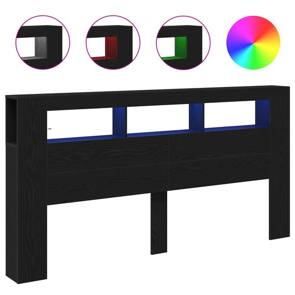 vidaXL Cabeceira LED Carvalho Preto 200 x 18,5 x 103,5 cm