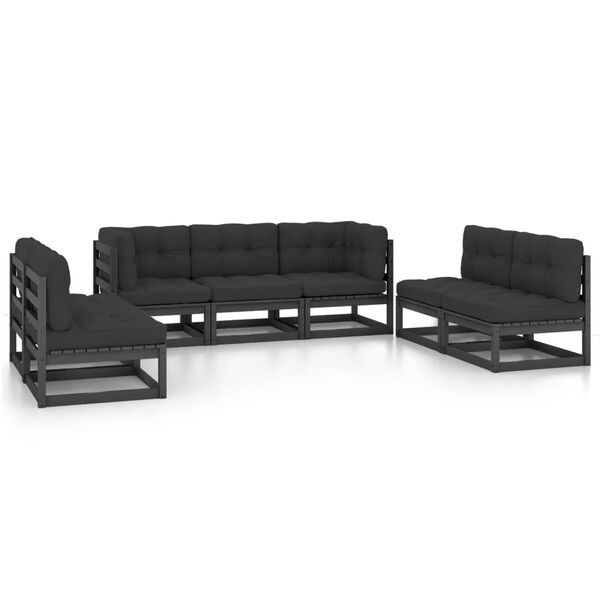vidaXL 7 pcs conjunto lounge de jardim c/ almofad&otilde;es pinho maci&ccedil;o