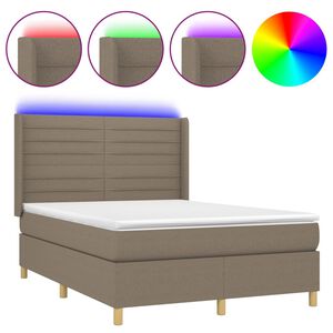 vidaXL Cama box spring colch&atilde;o/LED 140x200 cm tecido cinza-acastanhado