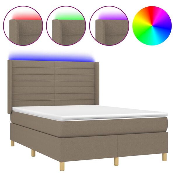 vidaXL Cama box spring colchão/LED 140x200 cm tecido cinza-acastanhado