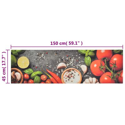 vidaXL Tapete de cozinha lavável 45x150 cm veludo padrão vegetais