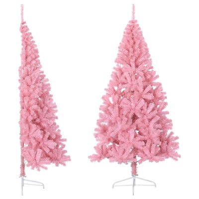 vidaXL Meia árvore de Natal artificial com suporte 210 cm PVC rosa