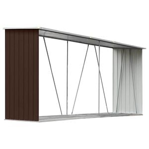 vidaXL Abrigo jardim p/ arruma&ccedil;&atilde;o de troncos a&ccedil;o 330x84x152cm castanho