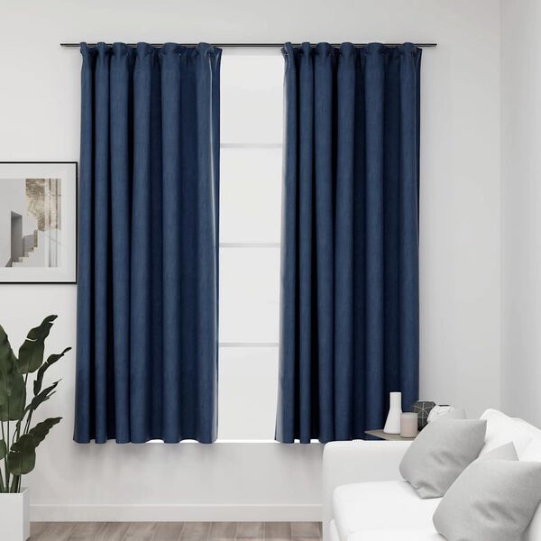 vidaXL Cortinas opacas aspeto linho c/ ganchos 2 pcs 140x175 cm azul