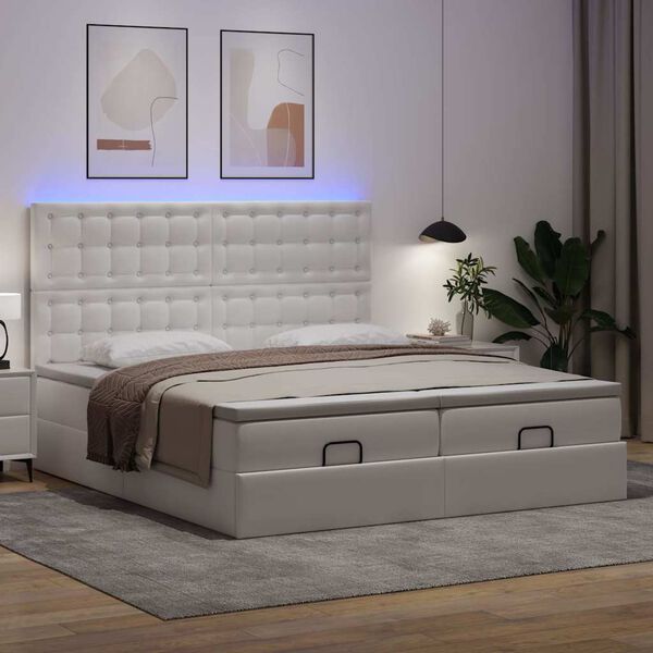 vidaXL Estrutura de cama otomana com colch&otilde;es 200x200 cm branco puro