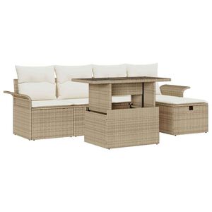 vidaXL Conjunto de Sof&aacute; de Jardim 6 unid. Bege vime PE