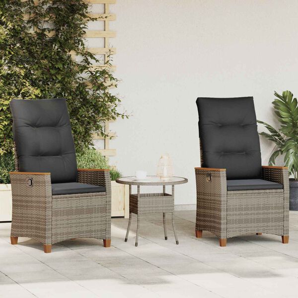 vidaXL Cadeira de Jardim Reclin&aacute;vel Cinza e Cinza Escuro vime PE