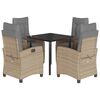 vidaXL 5pcs conj. jantar jardim c/ almofad&otilde;es vime PE bege misturado