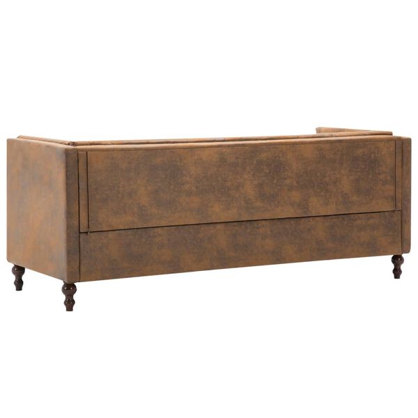 vidaXL Sof&aacute; chesterfield 3 lug. estofos tecido aspeto camur&ccedil;a castanho