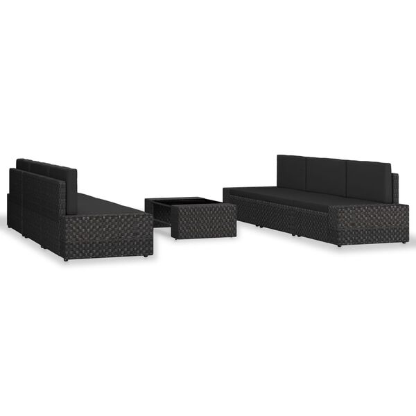 vidaXL 7 pcs conjunto lounge para jardim vime PE preto