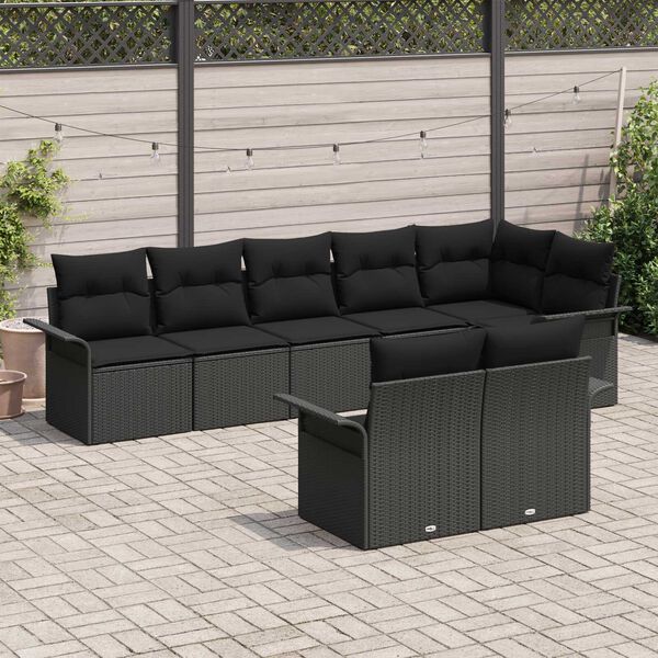 vidaXL Conjunto de Sof&aacute; de Jardim com almofada 8 pcs Preto vime PE