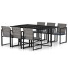 vidaXL 7 pcs conjunto jantar exterior com almofad&otilde;es vime PE cinzento