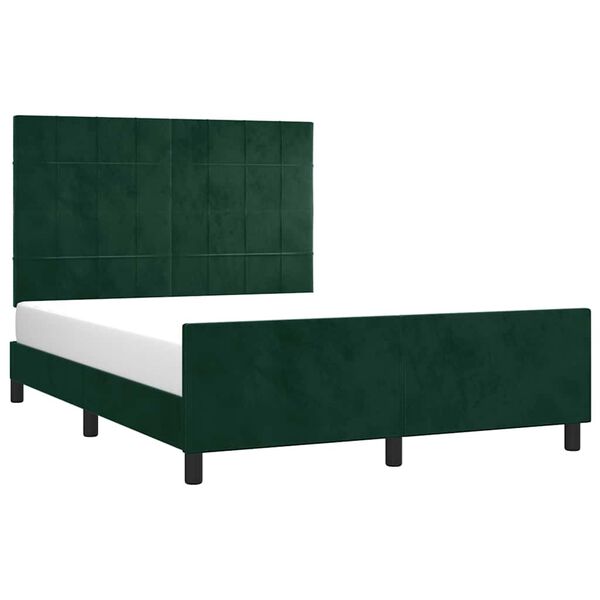 vidaXL Estrutura de cama sem colch&atilde;o 140x190 cm veludo verde-escuro