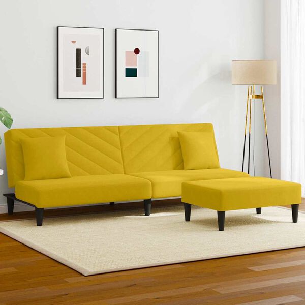 vidaXL 2 pcs conjunto de sofás com almofadas veludo amarelo