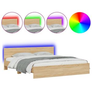 vidaXL Estrutura cama c/ cabeceira/luzes LED 180x200cm carvalho sonoma