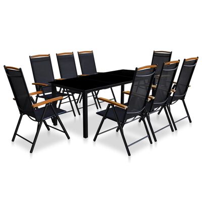 vidaXL 9 pcs conjunto jantar exterior c/ cadeiras dobráveis al. preto