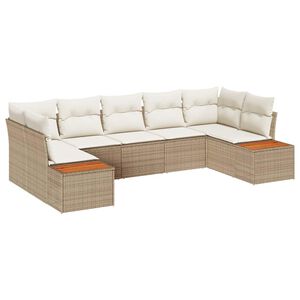 vidaXL Conjunto de Sof&aacute; de Jardim 7 pcs Bege e Creme Polirattan