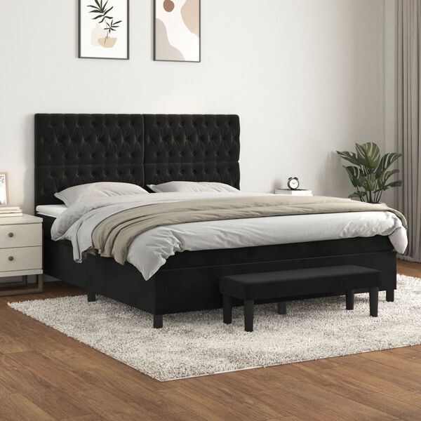 vidaXL Cama com molas/colch&atilde;o 180x200 cm veludo preto
